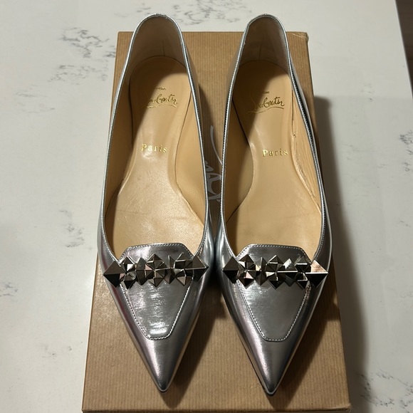 Silver Christian Louboutin Spiked Flats - Picture 6 of 10